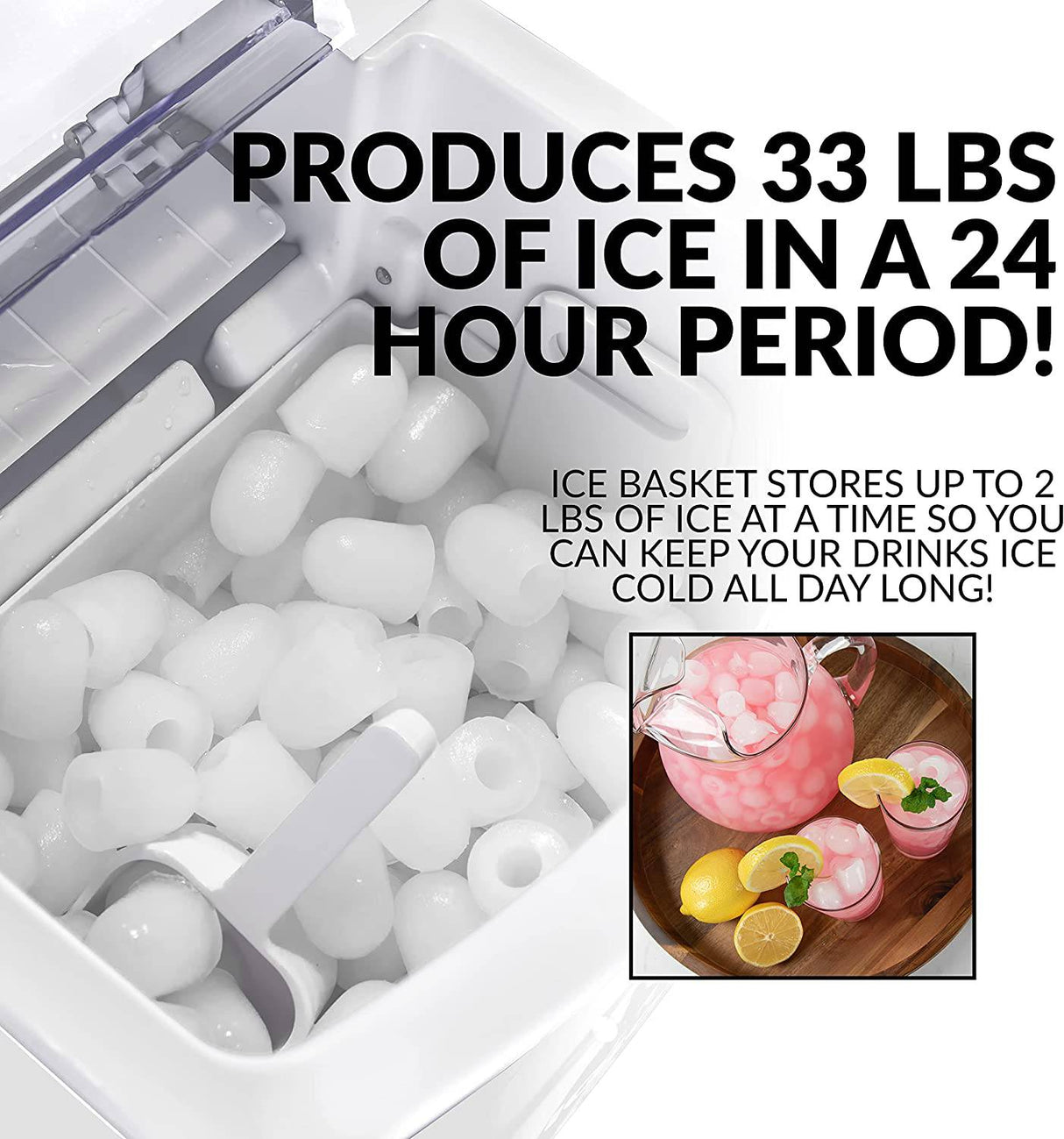 IGLOO - Máquina de hacer hielo portátil sobre encimera portátil de 33 libras, blanco - DIGVICE MX