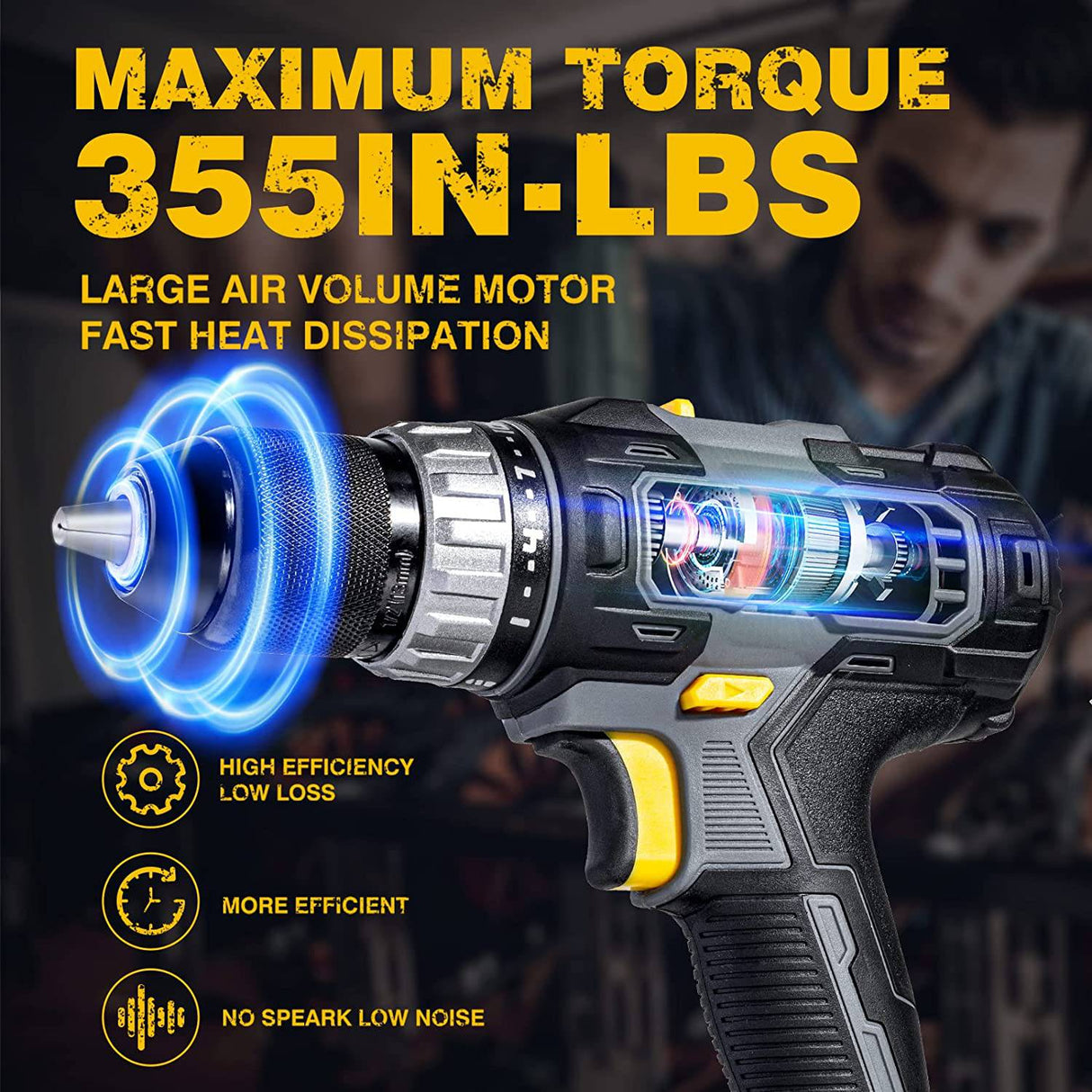 RIDA - Juego de taladros eléctricos inalámbricos de 20 V, portabrocas de metal sin llave de 1/2 pulgadas, par de torsión de 355 in-lb, batería de iones de litio de 2,0 AH y cargador rápido, velocidad variable, 25+1 posiciones y 21 brocas - DIGVICE MX