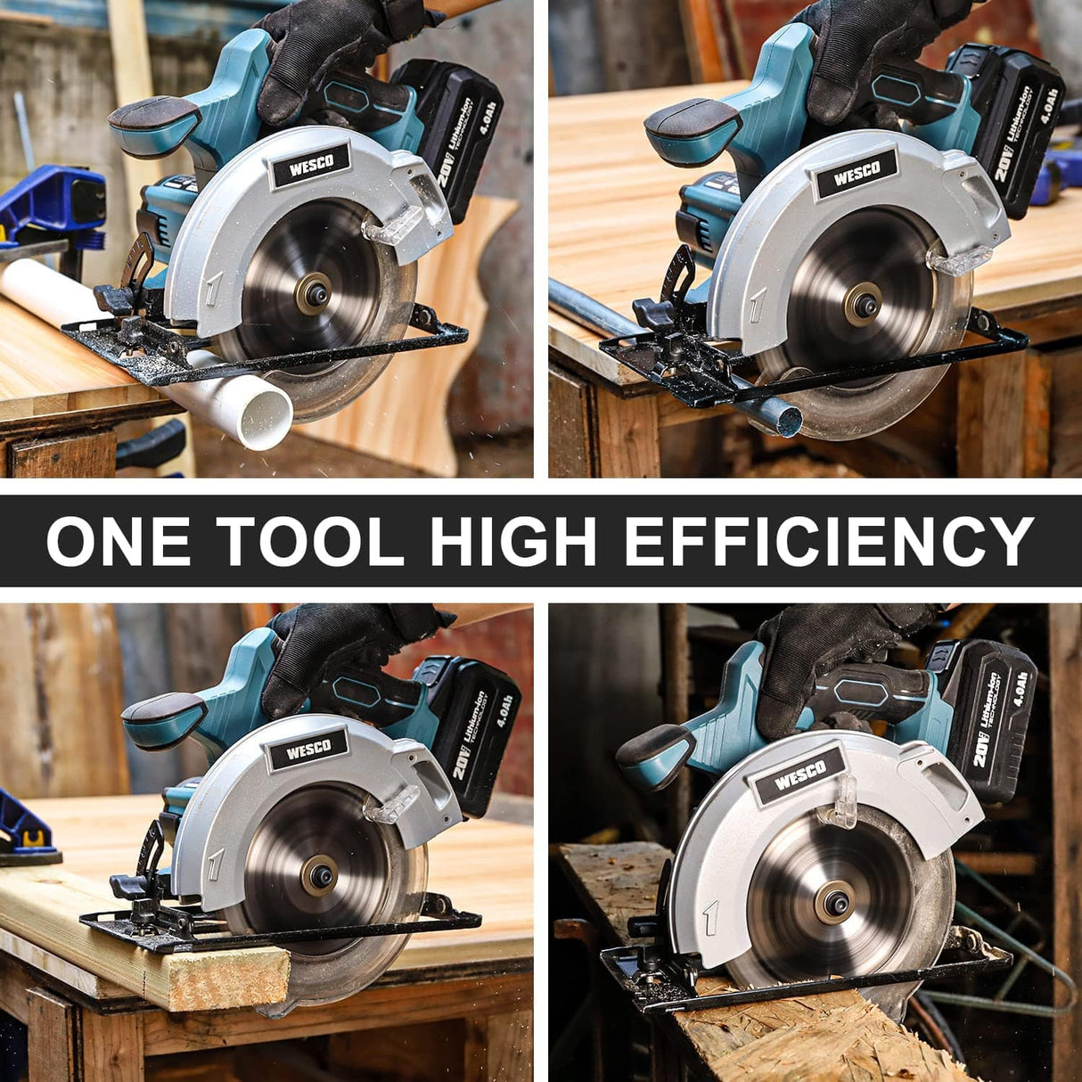 Sierra circular inalámbrica WESCO 20V 4.0Ah, 4000RPM 0-45° Corte biselado, sierra eléctrica inalámbrica de 6-1/2" con cargador, adaptador de vacío, guía paralela, hojas de corte de madera (24T / 40T)/WS2316U - DIGVICE MX