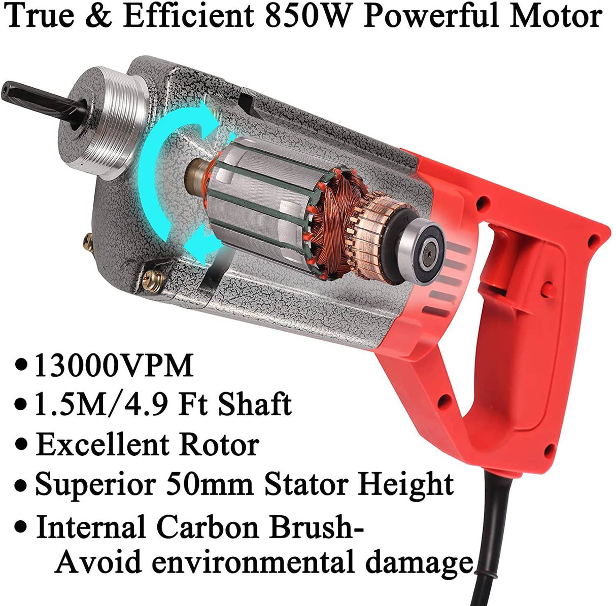 Bizoepro Alumium Power Concrete Vibrators 13000 VPM Vibrador de hormigón eléctrico 850W 3/4 HP Handheld Construction Portable Pencil Concrete Vibrabrater - DIGVICE MX