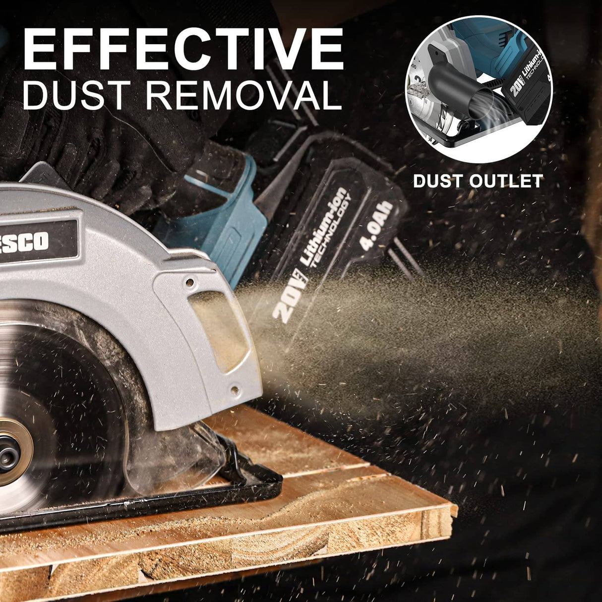 Sierra circular inalámbrica WESCO 20V 4.0Ah, 4000RPM 0-45° Corte biselado, sierra eléctrica inalámbrica de 6-1/2" con cargador, adaptador de vacío, guía paralela, hojas de corte de madera (24T / 40T)/WS2316U - DIGVICE MX
