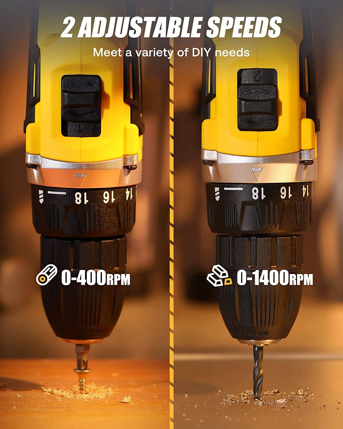 Hiipoo Taladro inalámbrico, Hiipoo 2 brocas eléctricas de velocidad variable con batería y cargador, juego de brocas eléctricas de litio de 12 V MAX con portabrocas sin llave de 3/8 pulgadas - DIGVICE MX