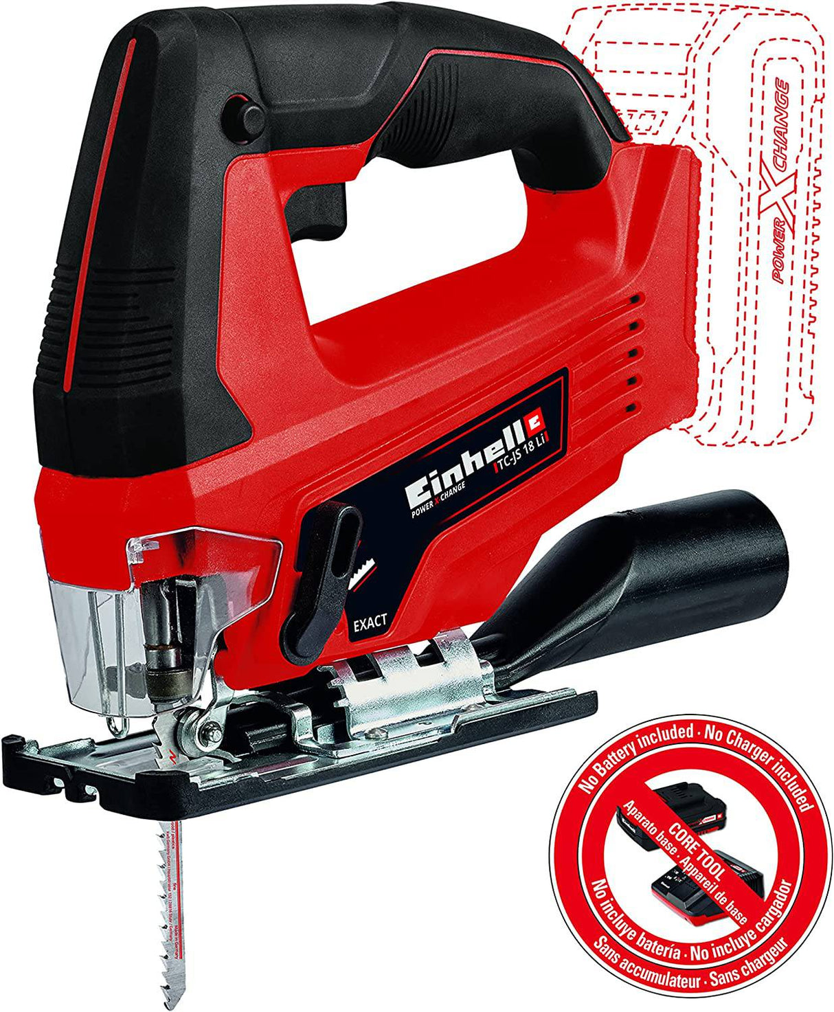 Einhell TC-JS Power X-Change Sierra de calar inalámbrica de 18 voltios 2700 SPM, longitud de carrera de 4/5 pulgadas, ángulo de bisel máximo de 45° - DIGVICE MX