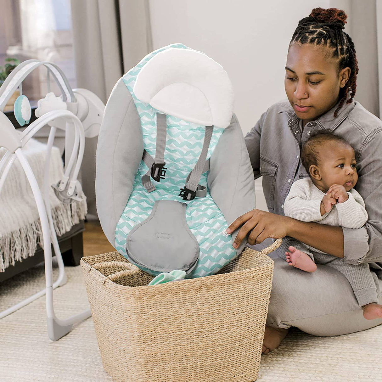 Ity by Ingenuity Swingity Swing Easy-Fold Columpio portátil para bebé, Goji, azul - DIGVICE MX