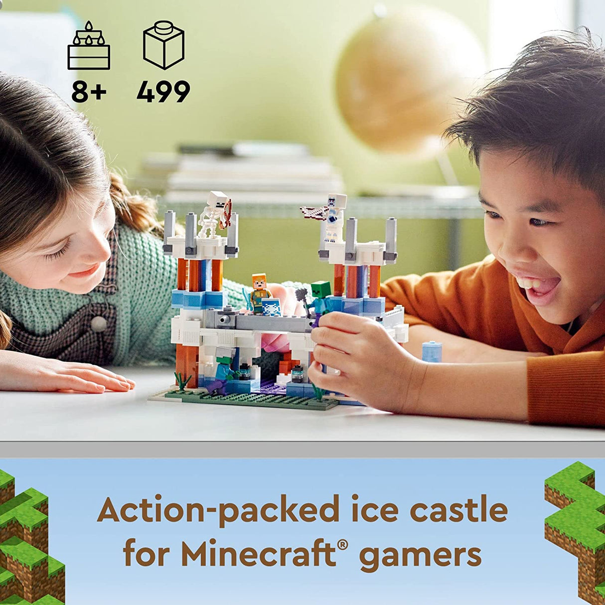 LEGO Minecraft The Ice Castle 21186 Juego de juguetes de construcción para niños, niñas y niños a partir de 8 años (499 piezas), multicolor