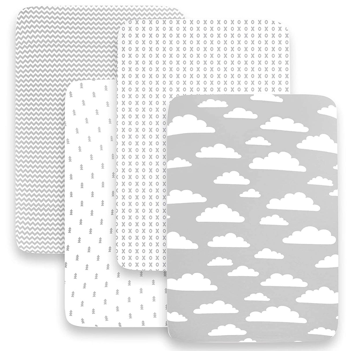 BAEBAE GOODS - Premium Pack and Play Sheets Paquete de 4 - Sábanas de colchón 100% súper suave de punto jersey de algodón - Sábana bajera portátil para cuna para niño y niña (24 x 38 x 5) - DIGVICE MX