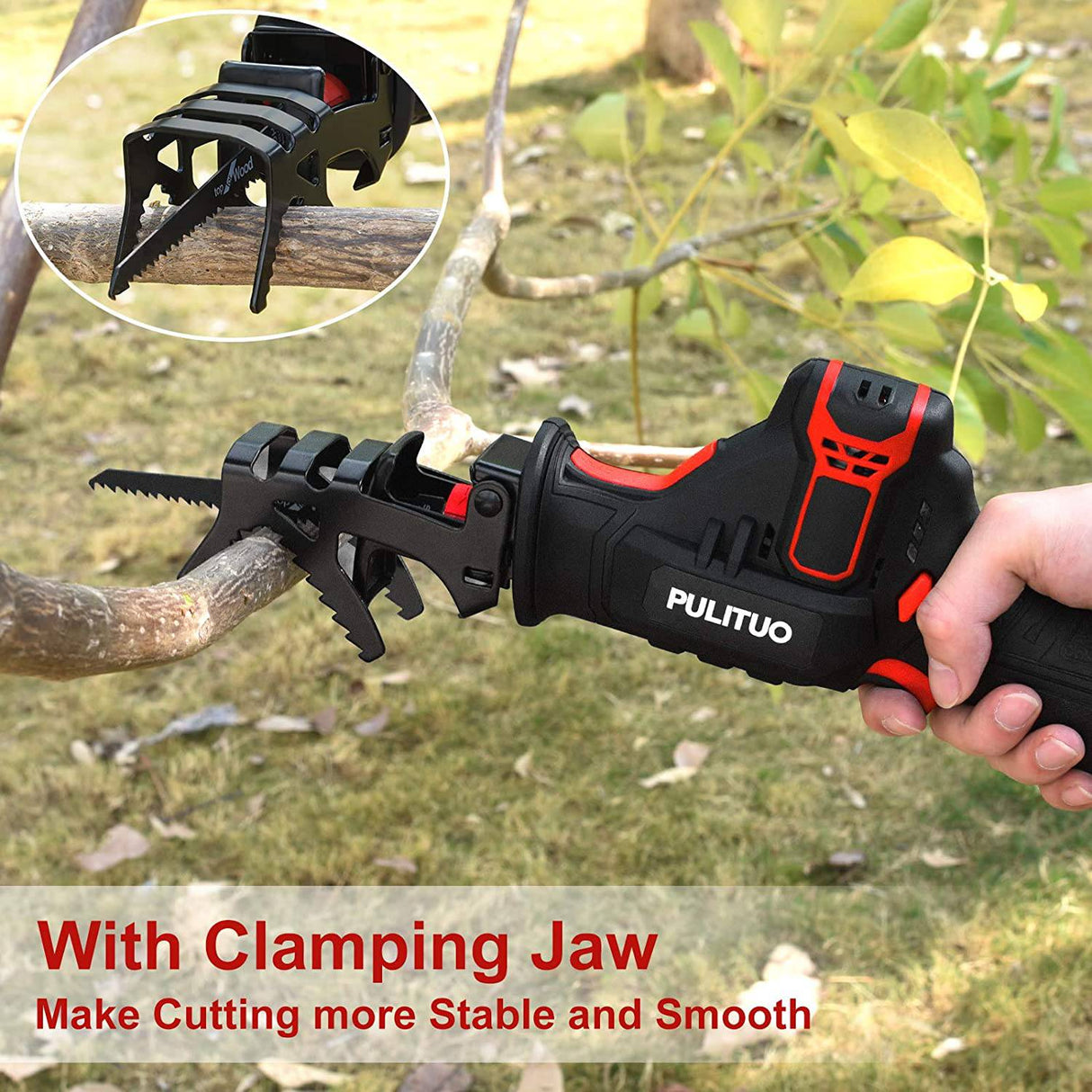 Sierra recíproca inalámbrica PULITUO de 12 V con mordaza de sujeción, 2 baterías de iones de litio de 2,0 Ah, cargador rápido de 1 hora, 4 hojas de sierra para corte de PVC de madera y metal - DIGVICE MX