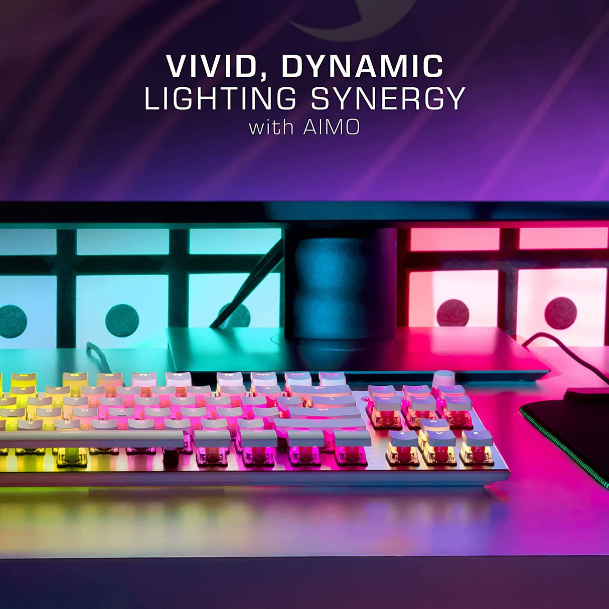 ROCCAT Vulcan TKL Pro PC Gaming Keyboard, Linear Optical Titan Switch, AIMO RGB Lighting, Tenkeyless Mechanical Feel Speed Keystroke, diseño ergonómico de perfil bajo para soporte de reposamuñecas, blanco