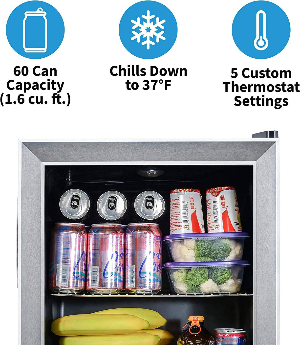 NewAir Mini refrigerador y enfriador de bebidas, refrigerador de puerta de vidrio independiente con capacidad para 60 latas, se enfría a 37 grados Organizador de bebidas perfecto para cerveza, vino, refrescos y pop - DIGVICE MX