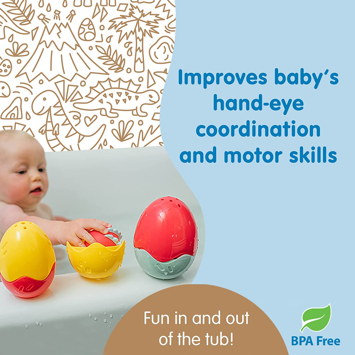 Dr. Brown's CleanUp Float & Hatch Dino Eggs Nesting Bath Toy, 6m+, libre de BPA, certificado neutro de plástico - BL001
