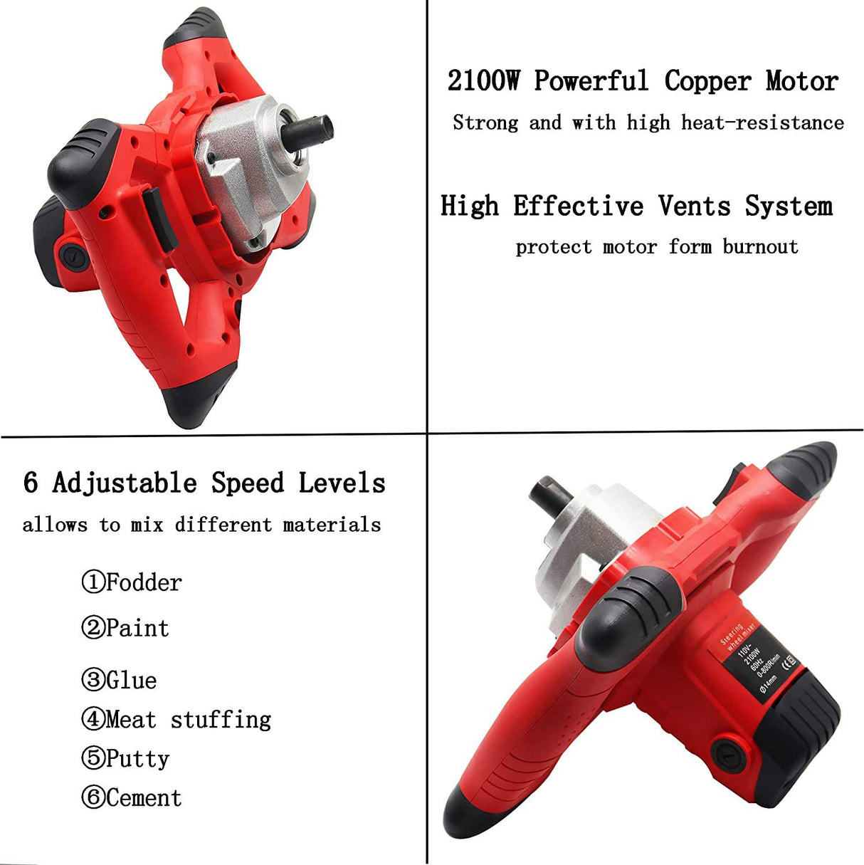 CXCESNS - Plataforma de perforación mezcladora de concreto portátil eléctrica de 2100 W, mezcladora de cemento portátil con varilla, ajuste de 6 velocidades 110v, adecuada para mezclar cemento, mortero, pintura - DIGVICE MX