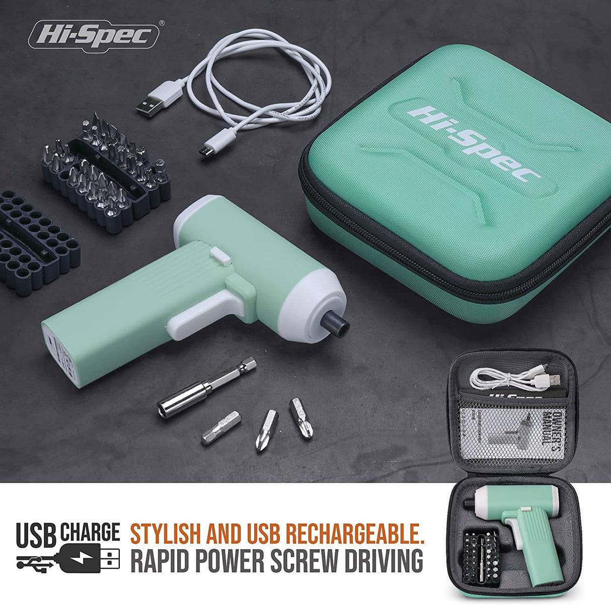 Destornillador inalámbrico Hi-Spec 34pc Green 3.6V USB Electric Power. Batería recargable y puntas de destornillador - DIGVICE MX