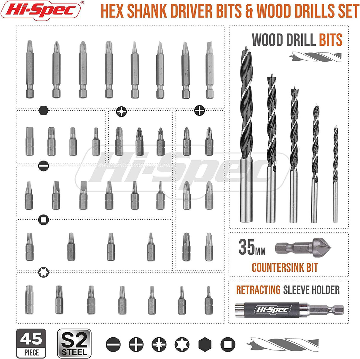 Destornillador eléctrico Hi-Spec de 45 piezas, rojo, 8 V, con juego de accesorios de brocas S2 para taladrado de madera eléctrico inalámbrico - DIGVICE MX