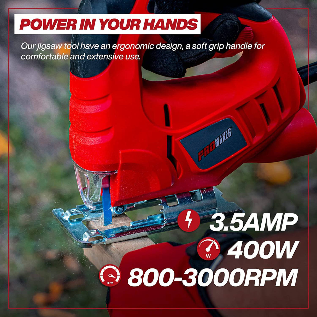 Promaker Sierra caladora, 3,5 Amp 400 W, cortadora de madera con 6 velocidades variables, corte biselado de hoja ajustable de 0 a 45º, sierra de vaivén con cable, profundidad de corte: 55 m para madera y 6 mm para metal. 800-3000 SPM, Promaker PRO-SC400 - DIGVICE MX