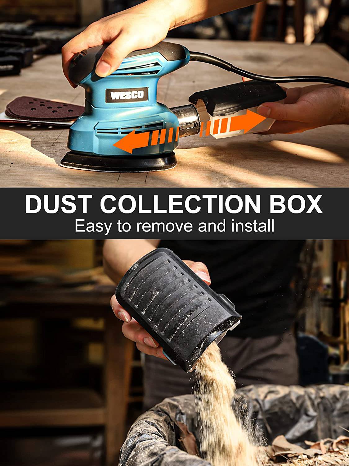 WESCO - Lijadora de detalle , Compact 1.3A Detail Sander con 12 piezas de papel de lija, 14,000 OPM, bajo consumo de energía, sistema eficiente de recolección de polvo, para lijado de detalle en la decoración del hogar - DIGVICE MX
