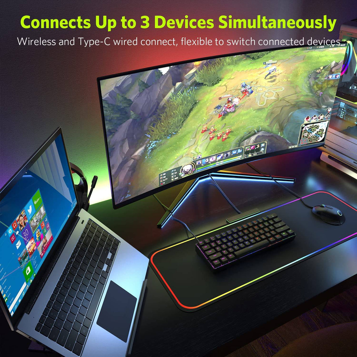 Fiodio 61 teclas RGB inalámbrico y teclado mecánico para juegos con cable con interruptores azules, sonido de clic audible Arco iris portátil compacto mini teclado de oficina para juegos de PC con Windows, (F-SG61)