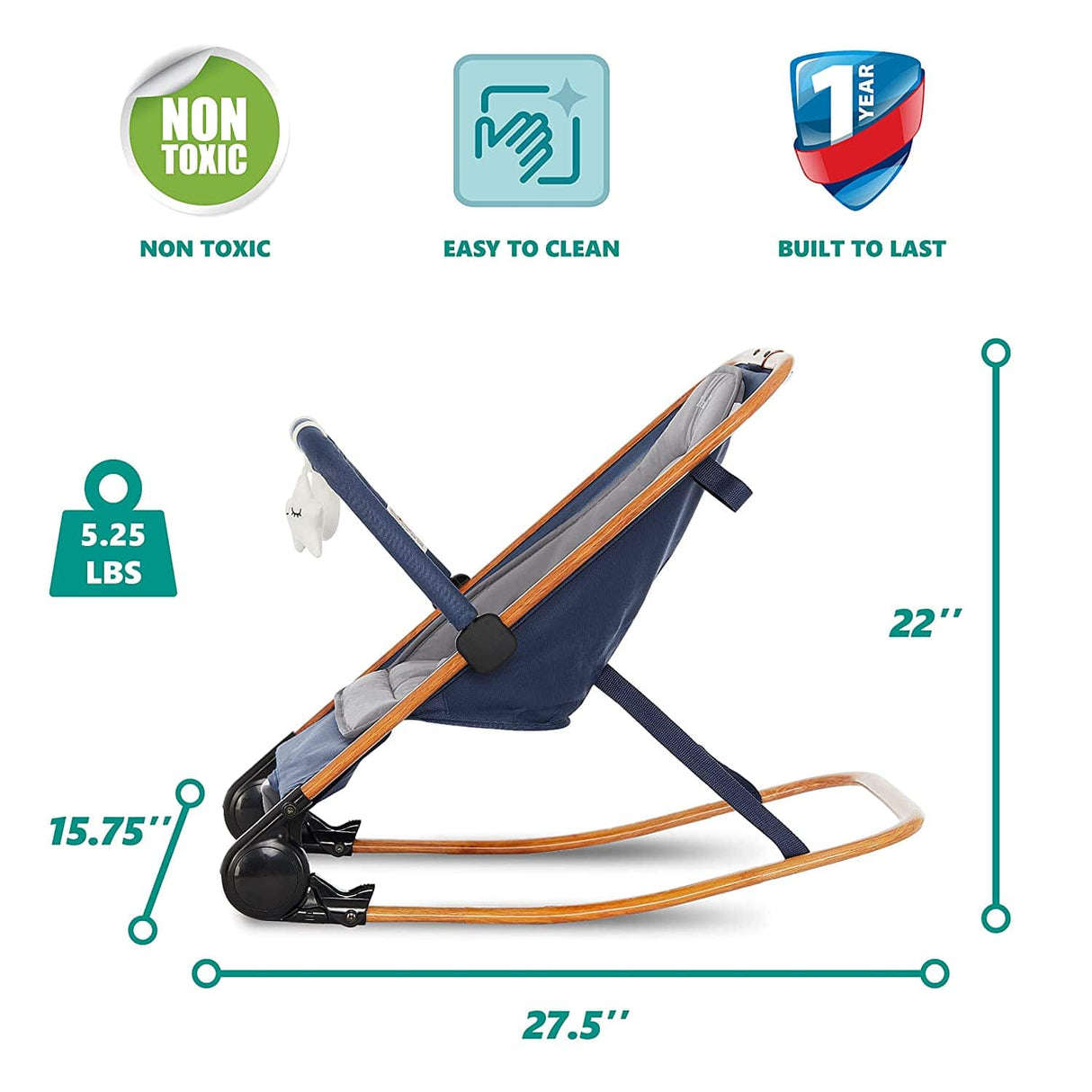 Dream on Me Rock with me Balancín y asiento estacionario 2 en 1 | Mecedora portátil compacta para bebés con barra de juguetes extraíble y juguetes colgantes en azul - DIGVICE MX