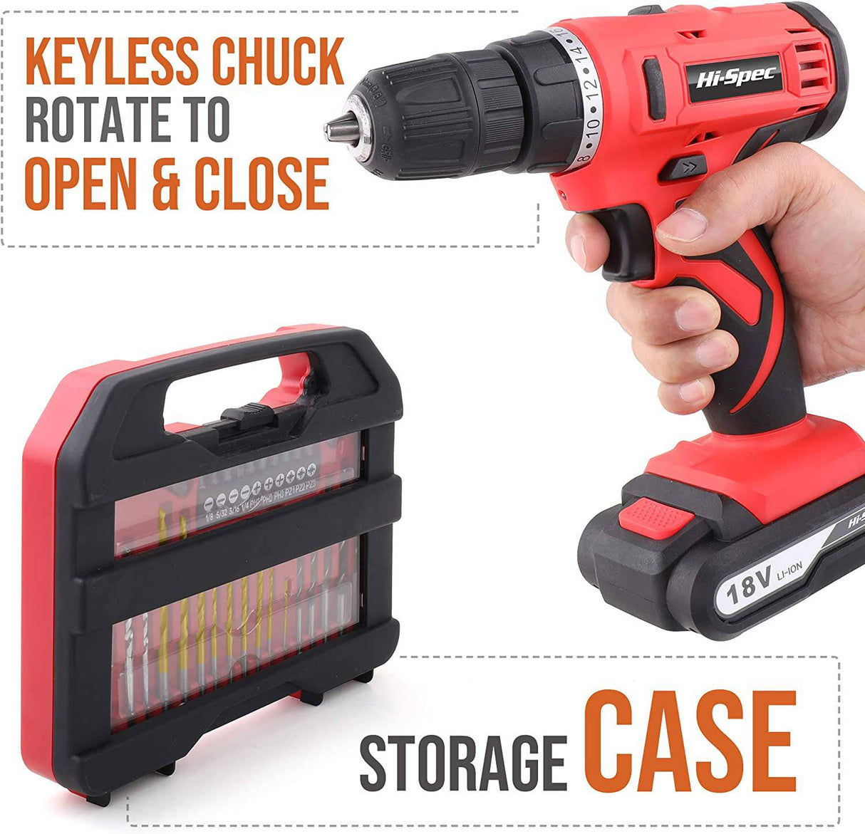 Taladro eléctrico inalámbrico Hi-Spec de 31 piezas de 18 V con batería de 1500 mAh. Atornillador eléctrico recargable y taladrado en madera, plástico, metal y mampostería. Incluye juego de accesorios de brocas múltiples. - DIGVICE MX