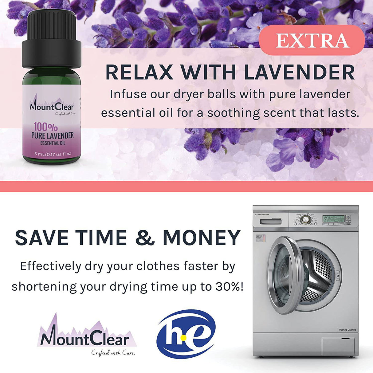 Mountclear Bolas de secadora de lana, suavizante de tela con aceite perfumado de lavanda, totalmente natural, libre de químicos e hipoalergénico, bolas de lavadora reutilizables - DIGVICE MX