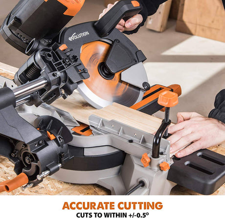 Evolution Power Tools R255SMSDB sierra ingletadora compuesta deslizante de doble bisel multimaterial de 10" - DIGVICE MX