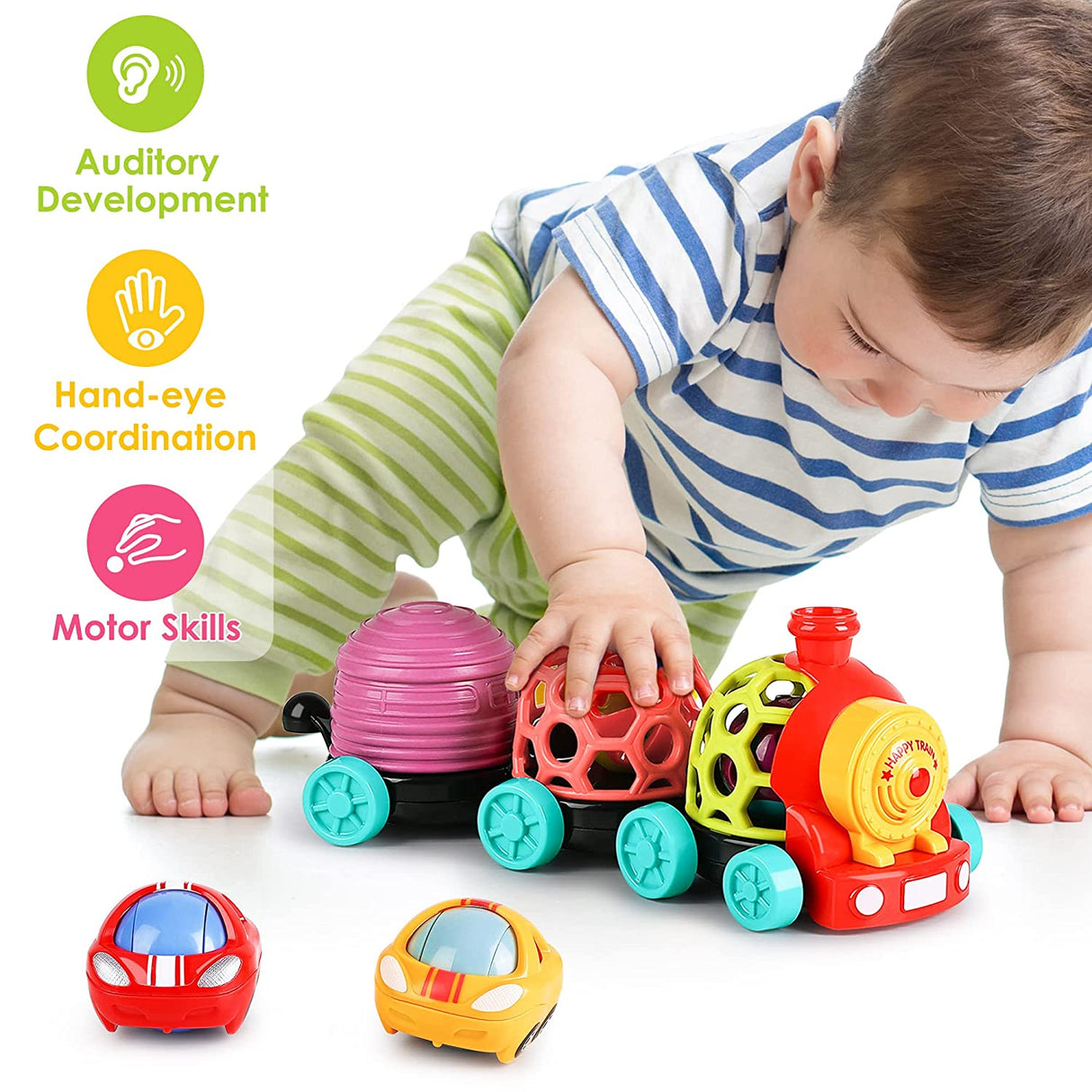 iPlay, iLearn Baby Train Soft Ball Sonajero Juguetes, Infantil Musical Push Go Car Sonajeros, Desarrollo Agarre Sensorial - B09T32W228