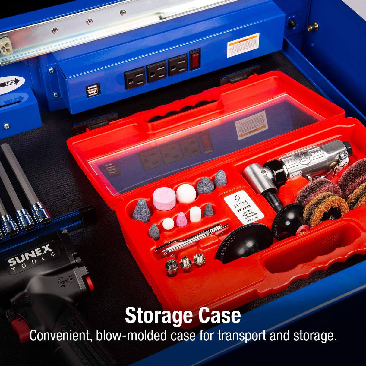 SUNEX TOOLS SX264K, kit de molinillo de aire de ángulo recto mini de 1/4 pulgadas con regulador de velocidad, acelerador de seguridad, construcción de rodamientos de bolas y estuche de almacenamiento, 20000 RPM - DIGVICE MX