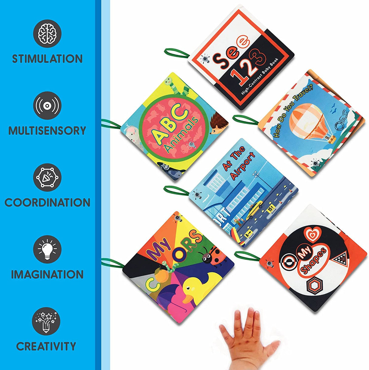 Spruce Lab - Libros educativos suaves para bebés, juego de 6 libros de tela, desarrollo sensorial - SLCB1