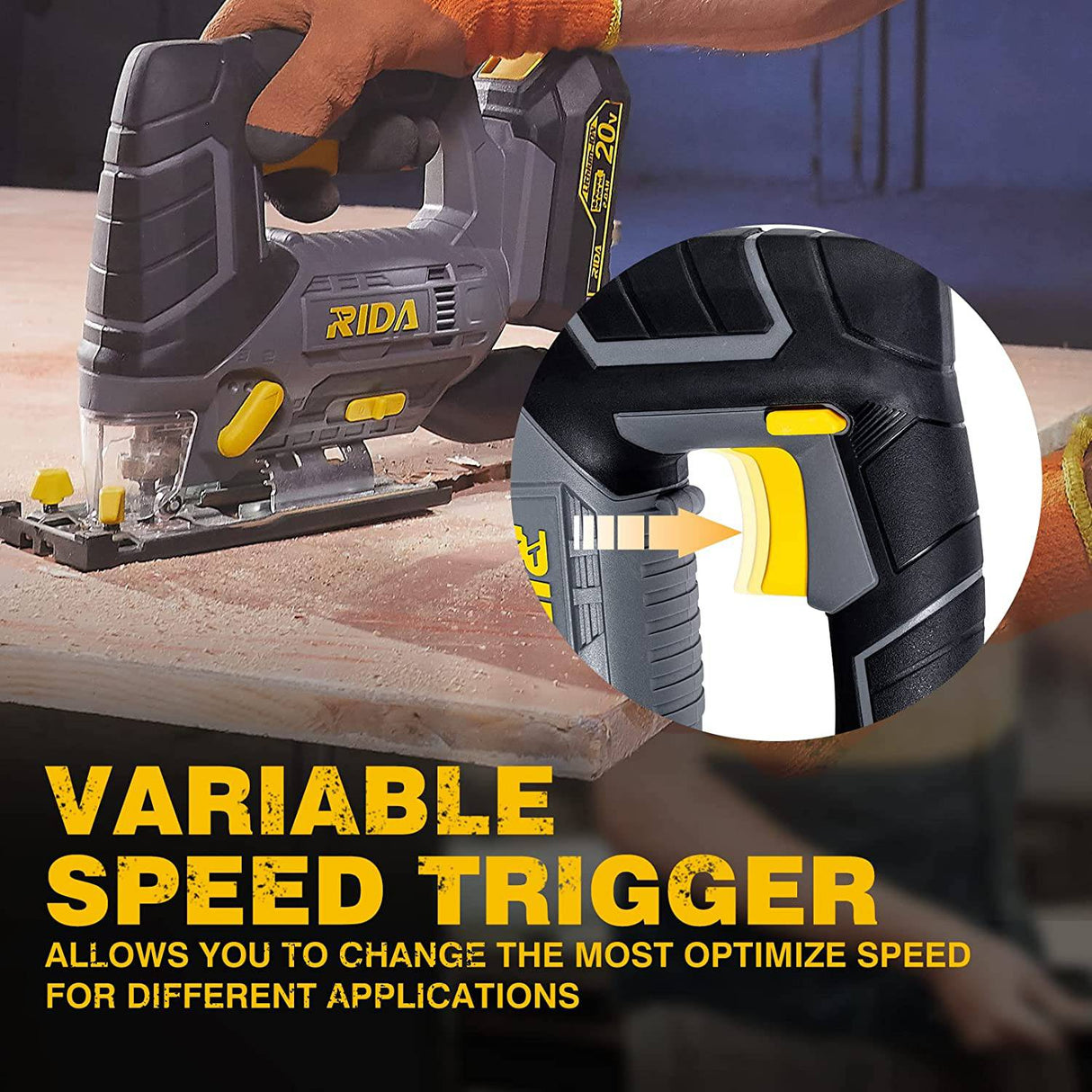 Sierra caladora inalámbrica RIDA de 20 V máx. con luz LED, sierras caladoras eléctricas de 0 a 2700 SPM, velocidad ajustable, orbital de 4 posiciones, bisel de ±45°, 4 cuchillas, batería de iones de litio de 2,0 Ah y cargador rapido - DIGVICE MX