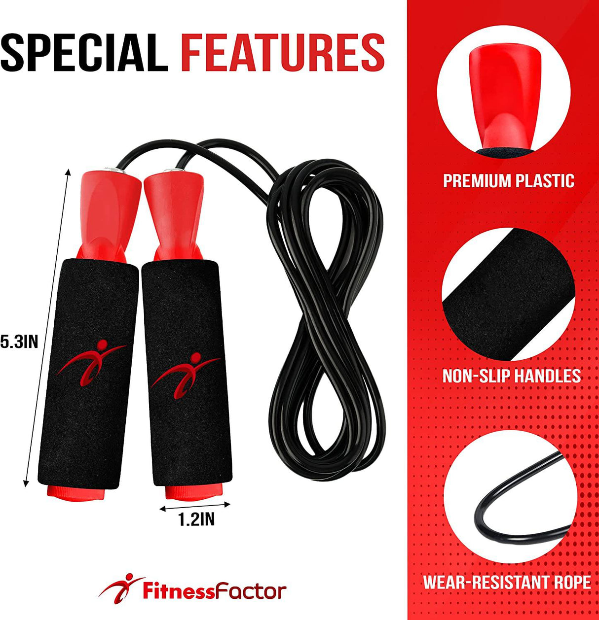 Fitness Factor - Cuerdas para saltar, cuerda para saltar sin enredos para entrenamiento de gimnasio