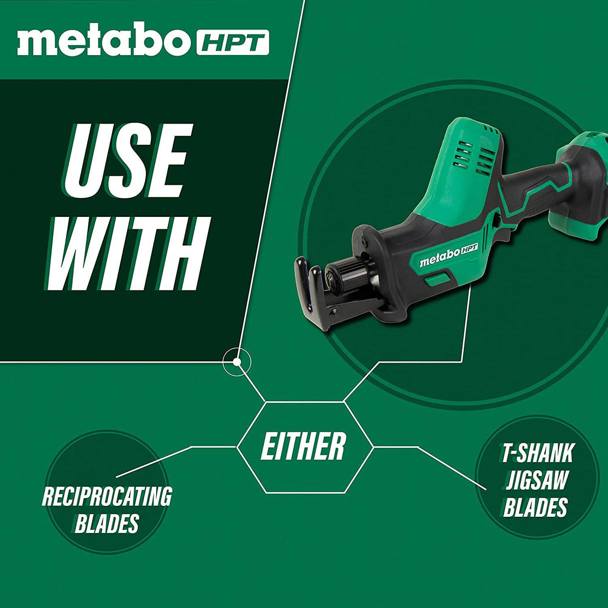 Sierra de sable a batería Metabo HPT 18V MultiVolt™ | Diseño con una sola mano | 3200 golpes por minuto | Acepta hojas de sierra de vaivén o caladora | CR18DAQ4 - DIGVICE MX