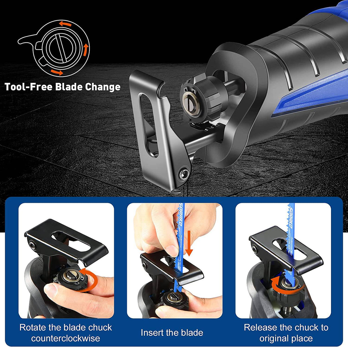 Sierra de sable SORAKO 20 V máx., con batería de 4,0 Ah y cargador, velocidad variable de 0-3000 SPM, con 2 cuchillas para corte de madera y metal - DIGVICE MX