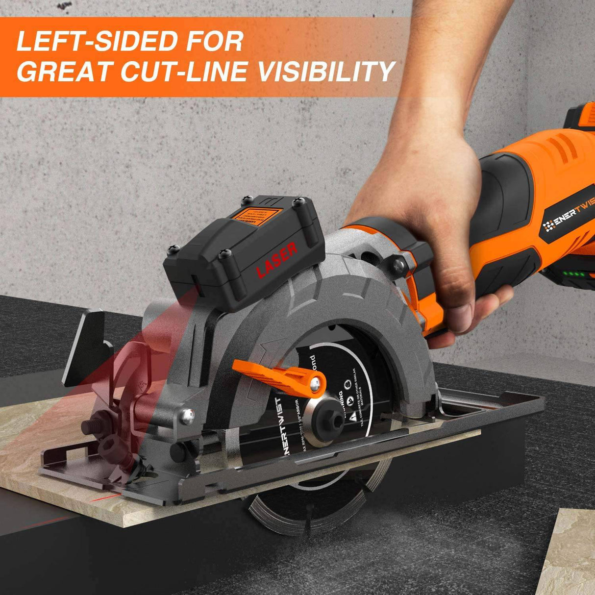 Sierra circular inalámbrica EnerTwist de 20 V máx. de 4-1/2" con batería de litio de 4,0 Ah y cargador, incluye láser y guía paralela, hojas de corte multifunción de metal blando de plástico para madera, adaptador de aspiradora, ET-CS-20C... - DIGVICE MX