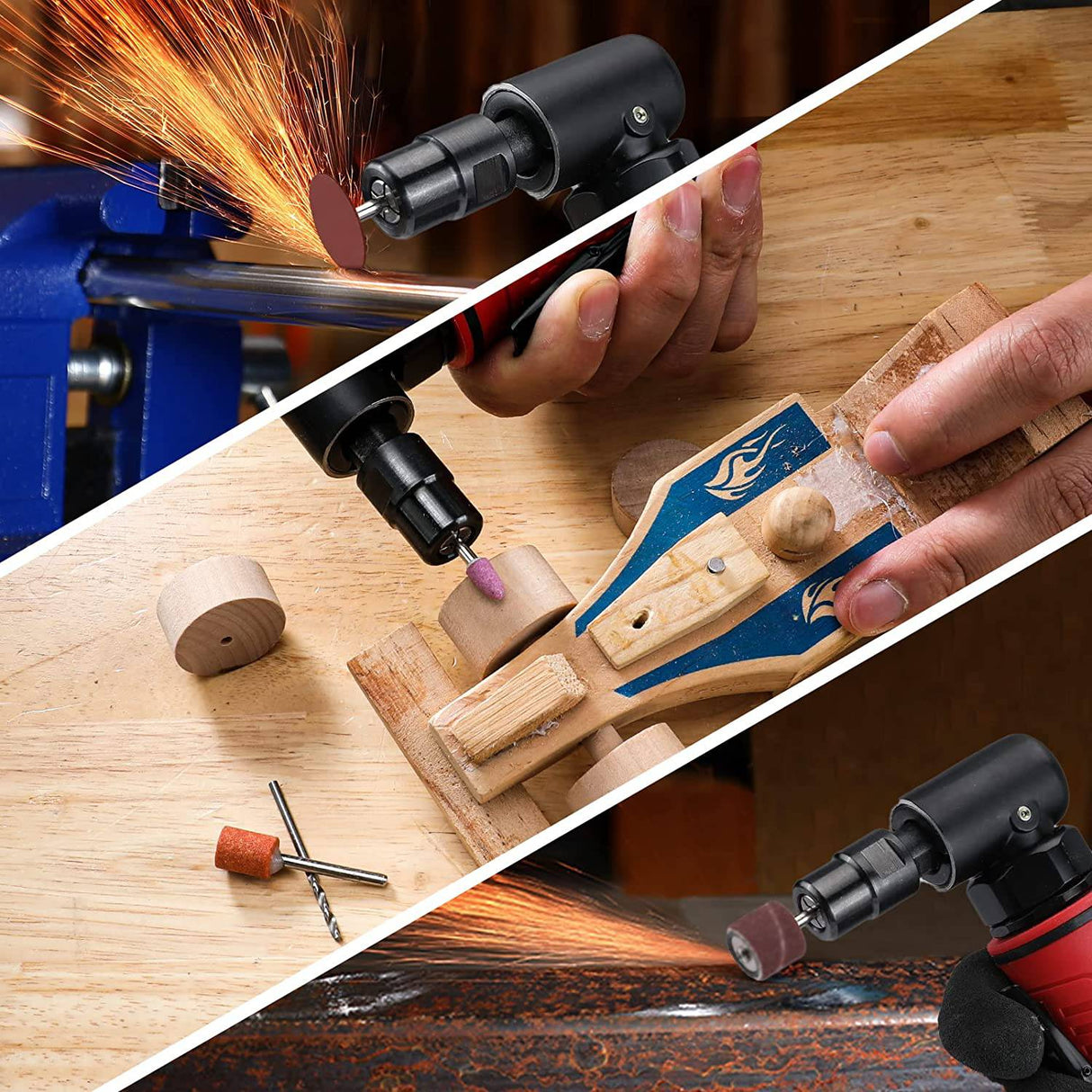 Amoladora de ángulo de aire WORKPRO, amoladora neumática de ángulo recto de 1/4 pulgadas, 20000 RPM, accionada por aire de 90 grados para moler, cortar, pulir, reparar soldadura, desbarbar, boquillas de 1/4" y 1/8" incluidas - DIGVICE MX