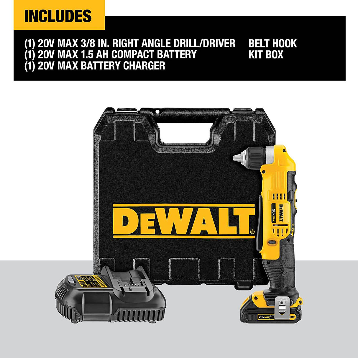 DEWALT 20V MAX Kit de taladro/atornillador inalámbrico de ángulo recto (DCD740C1) - DIGVICE MX