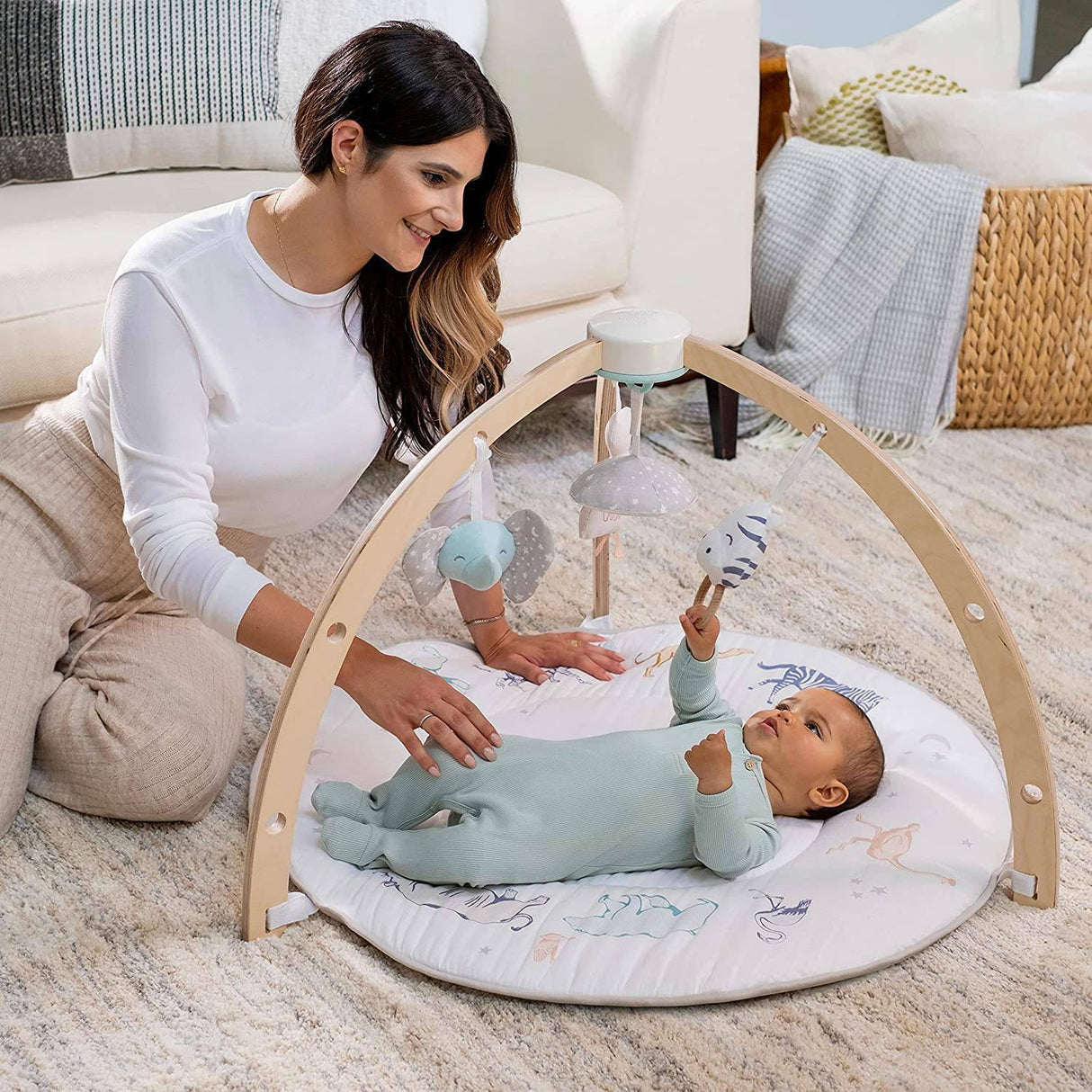 aden + anais Play and Discover Baby Activity Gym - Más de 30 beneficios para el desarrollo - 3 juguetes acoplables + almohada de felpa para el tiempo boca abajo - DIGVICE MX