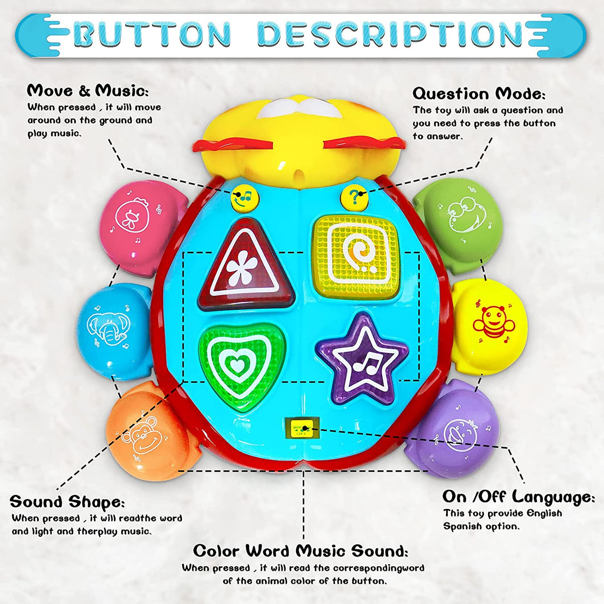 HISTOYE Español Inglés Juguetes para bebés con música ligera Juguete Bilingue -