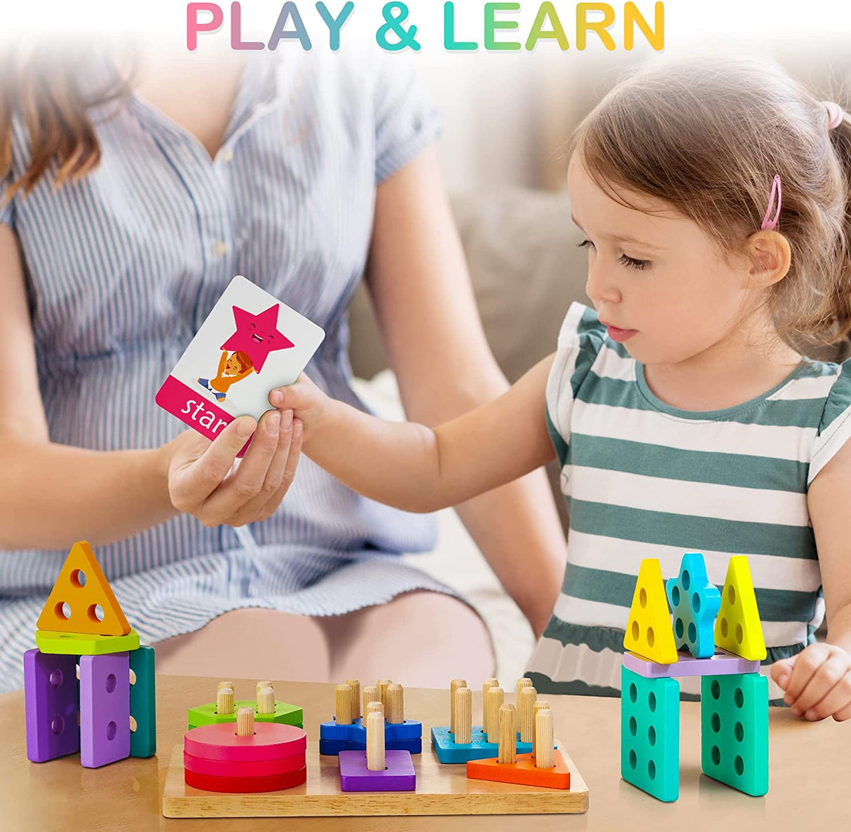 HELLOWOOD Montessori Juguetes de madera para clasificar y apilar para niños pequeños - WT20