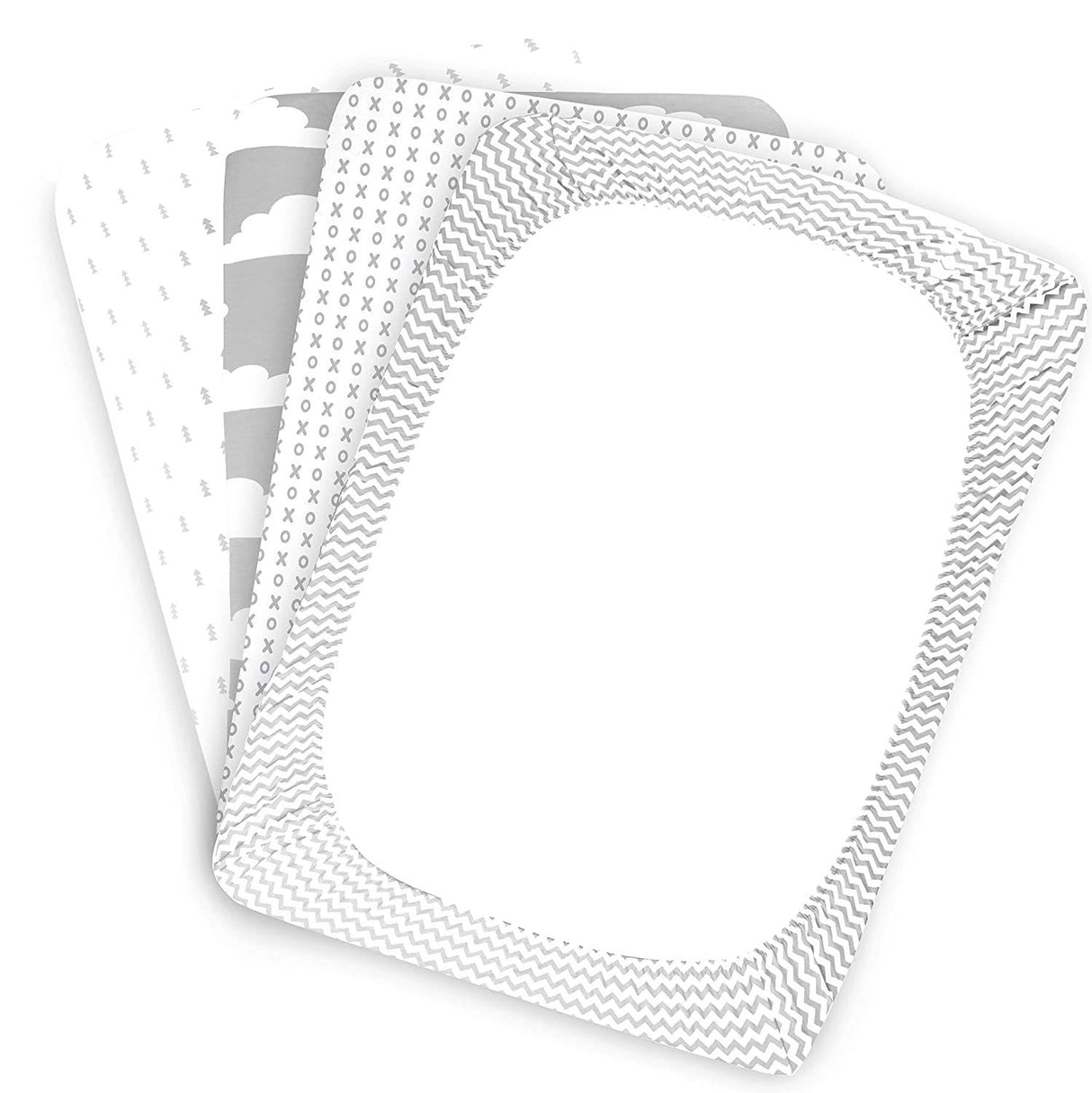 BAEBAE GOODS - Premium Pack and Play Sheets Paquete de 4 - Sábanas de colchón 100% súper suave de punto jersey de algodón - Sábana bajera portátil para cuna para niño y niña (24 x 38 x 5) - DIGVICE MX