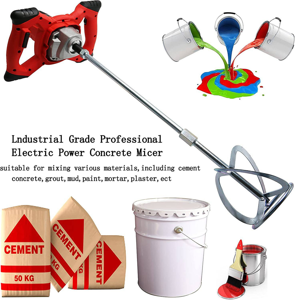 CXCESNS - Plataforma de perforación mezcladora de concreto portátil eléctrica de 2100 W, mezcladora de cemento portátil con varilla, ajuste de 6 velocidades 110v, adecuada para mezclar cemento, mortero, pintura - DIGVICE MX