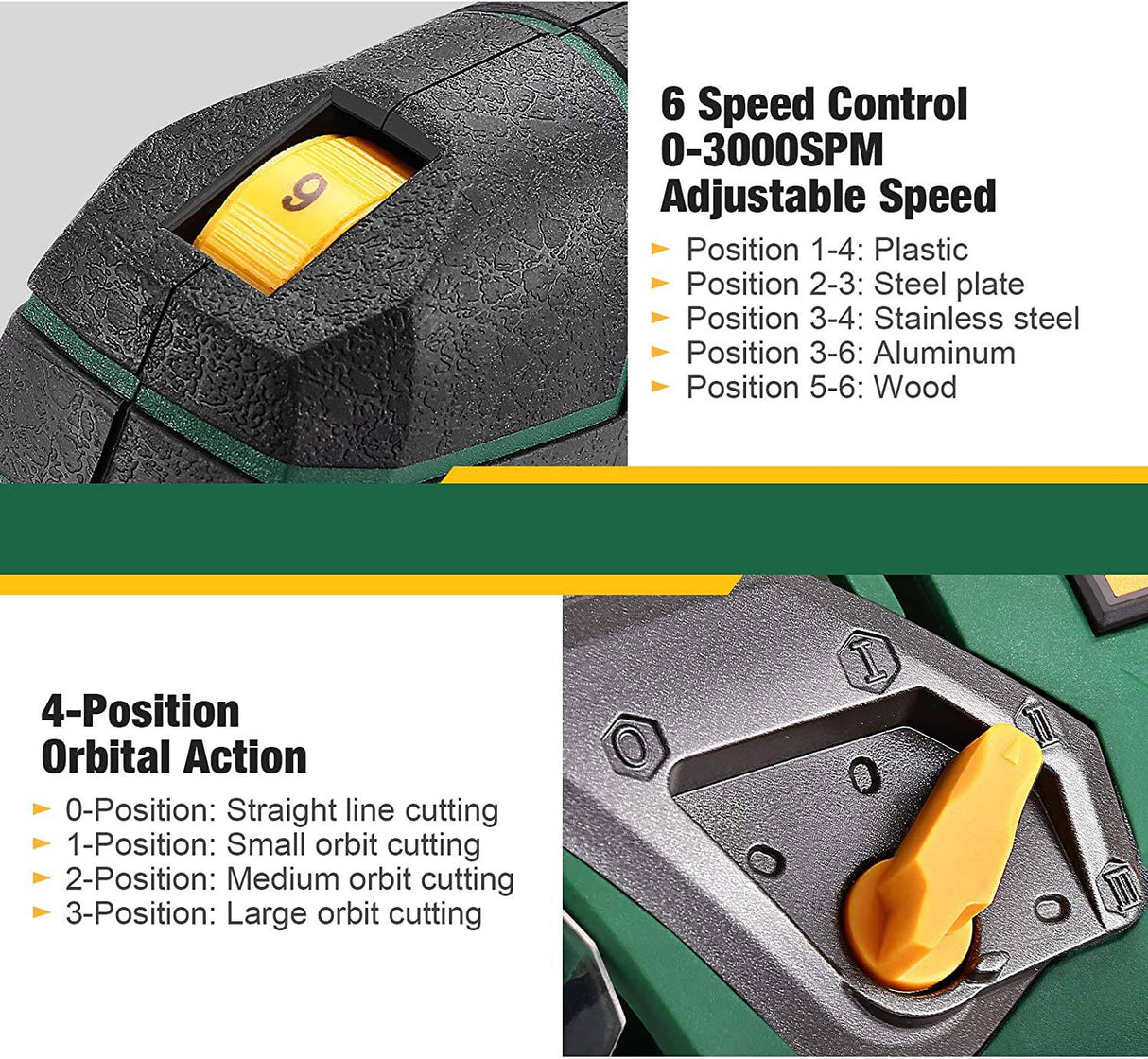 Sierra de calar, TECCPO 6.5 Amp 3000 SPM Sierra de calar con láser, 6 velocidades variables, 6 cuchillas, corte en bisel de ±45°, 4 configuraciones orbitales, motor de cobre puro, con estuche de transporte - TAJS01P - DIGVICE MX