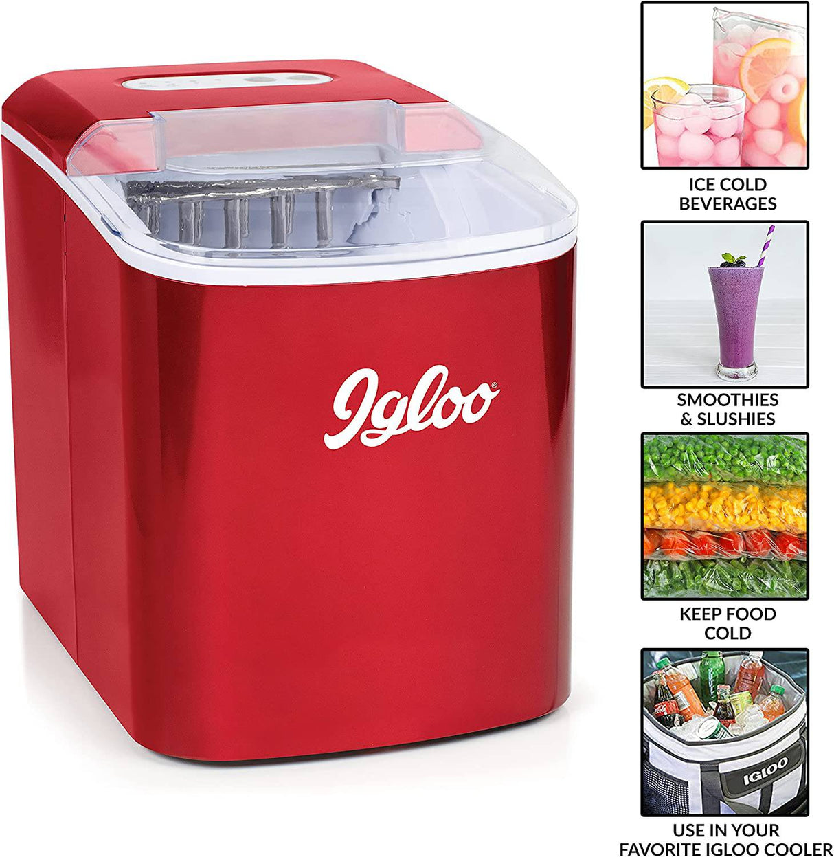 Igloo ICEB26RR Máquina automática portátil eléctrica para hacer hielo en la encimera, 26 libras en 24 horas, 9 cubitos de hielo listos en 7 minutos, con pala de hielo y cesta - DIGVICE MX