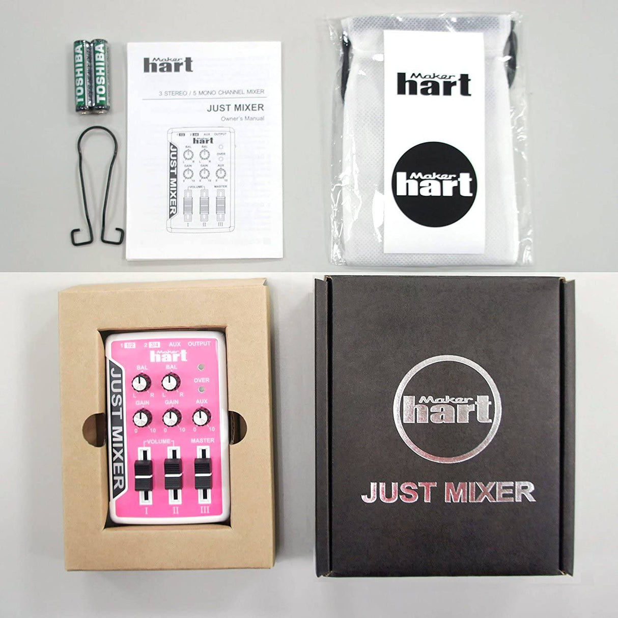 JUST MIXER - Mezclador de audio - Mezclador de audio de bolsillo portátil alimentado por batería/USB con 3 canales estéreo (3,5 mm) más interruptor de encendido/apagado