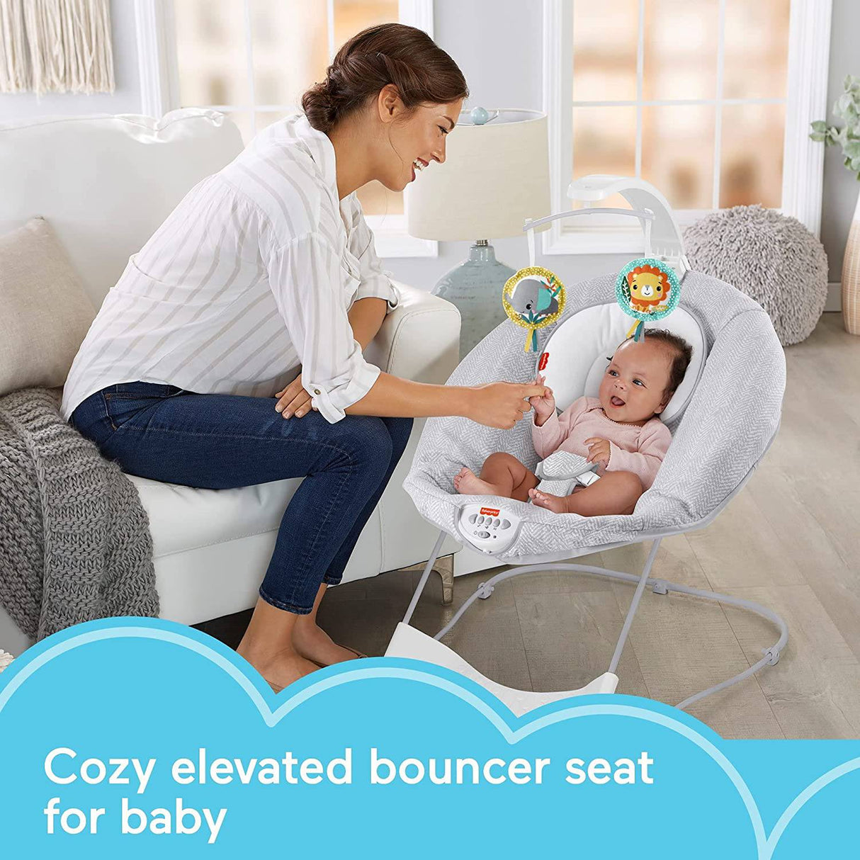 Fisher-Price See & Soothe Deluxe Bouncer Hearthstone, asiento relajante para bebés y recién nacidos - DIGVICE MX