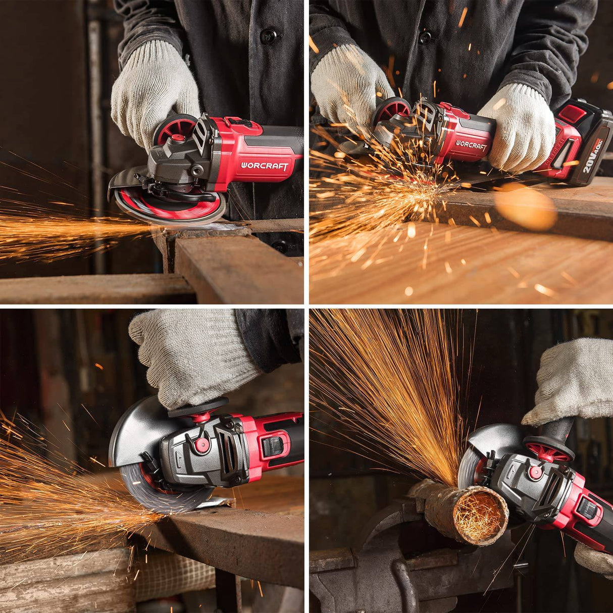 WORCRAFT Amoladora angular inalámbrica, motor sin escobillas, disco de 4-1/2", dos velocidades, batería de iones de litio de 20 V 4,0 Ah, viene con caja de herramientas, cargador y 4 discos - DIGVICE MX