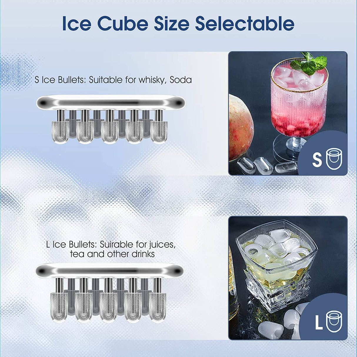 LERIZOM - Encimera para hacer hielo, máquina para hacer hielo portátil, 26 lb/24 horas, 9 cubitos de hielo tipo bala, listos en 7 minutos, función de autolimpieza, tamaño L y S, con cuchara para hielo y cesta, - DIGVICE MX