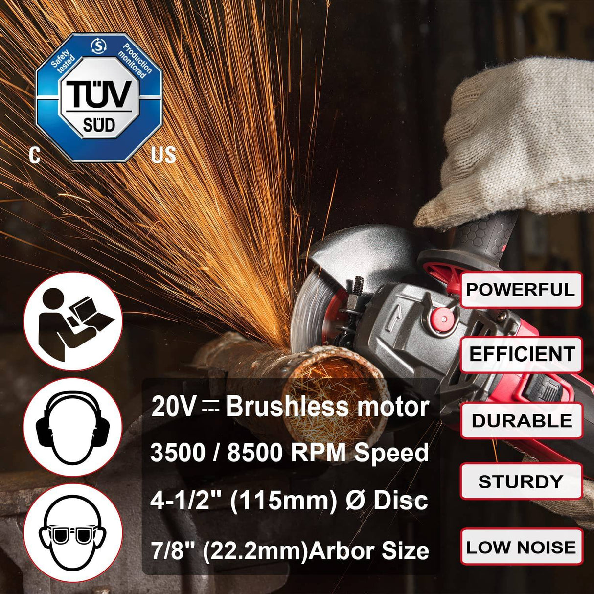 WORCRAFT Amoladora angular inalámbrica, motor sin escobillas, disco de 4-1/2", dos velocidades, batería de iones de litio de 20 V 4,0 Ah, viene con caja de herramientas, cargador y 4 discos - DIGVICE MX