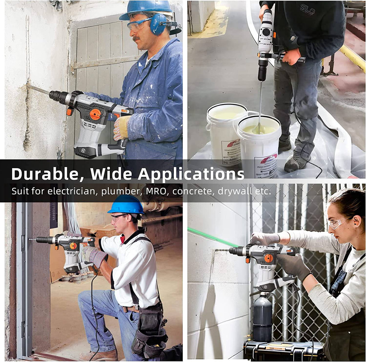 Taladro de martillo giratorio, Towallmark SDS Plus martillo taladro 9 amperios 6J antivibración, peso medio, 4 funciones en 1 perilla martillo giratorio para hormigón, ladrillos, azulejos incluyendo brocas y cinceles - DIGVICE MX