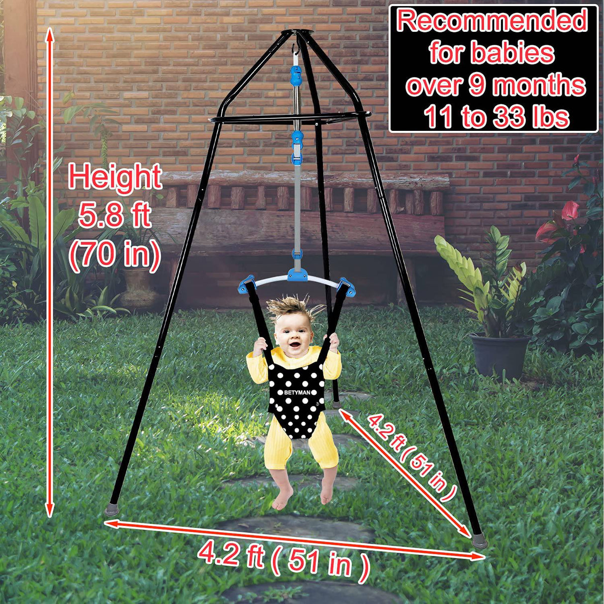 BETYMAN - Baby Jumper con soporte, Baby Bouncer Bumper Jumper Juego de ejercicios de fácil configuración para bebés activos a los que les encanta saltar y divertirse, adecuado para interiores y exteriores - DIGVICE MX