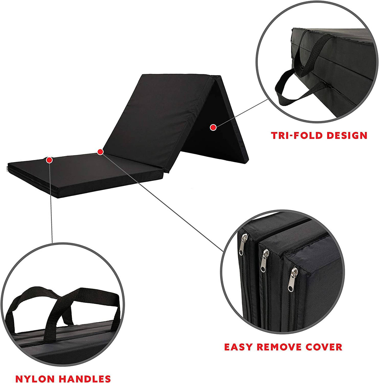 Sunny Health & Fitness Colchoneta plegable para gimnasia, extra gruesa con asas de transporte, para ejercicio, yoga, fitness, aeróbic, artes marciales, cardio