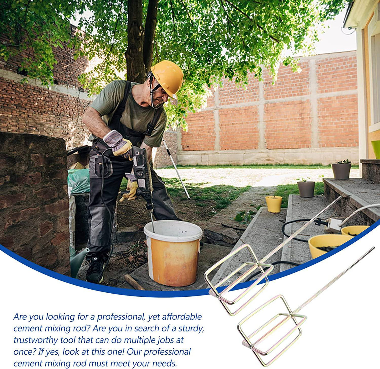 Angoily 2 piezas mezclador de barro de pintura de metal, varillas de mezcla de taladro de hormigón, mezclador de compuesto de cemento de alta resistencia, herramientas profesionales de paneles de yeso para martillo de taladro eléctrico - DIGVICE MX